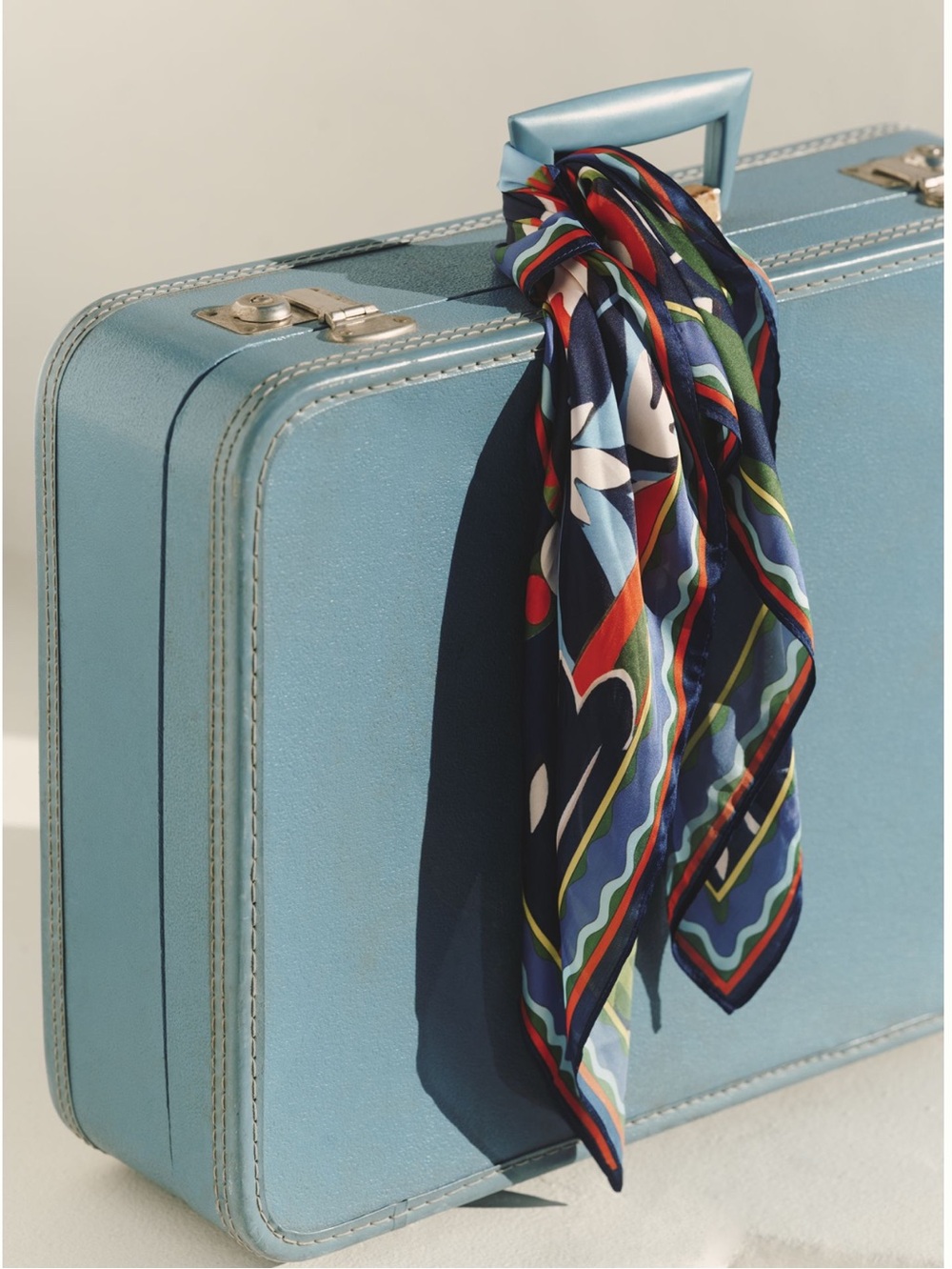 Anthropologie Silky Scarf Bag Head Hair Scarves New Blue and Red Floral Set of 2 - Picture 4 of 9